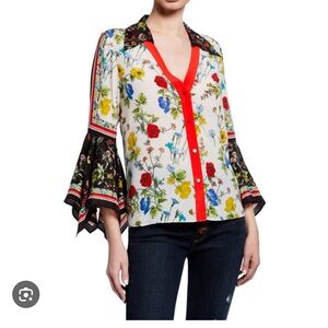 GUC- Alice + Olivia Randa trumpet sleeve, floral blouse